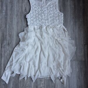 White Rosette Bodice Chiffon Layered Dress